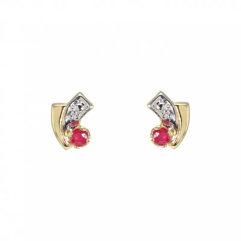 Boucles d oreilles Motif Or 2tons  Rubis 2.5mm