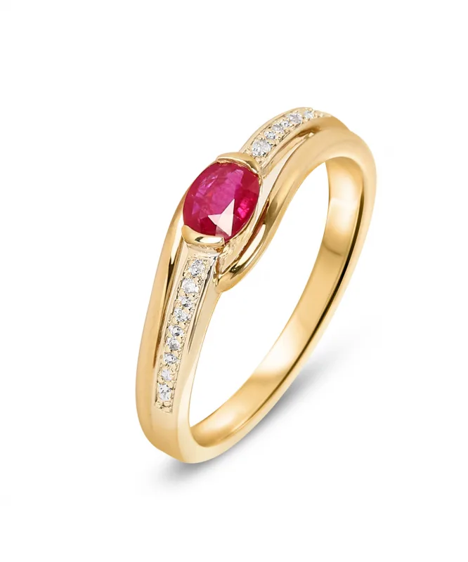 Bague Or 2tons Rubis Ovale 6x4mm  et Diamants